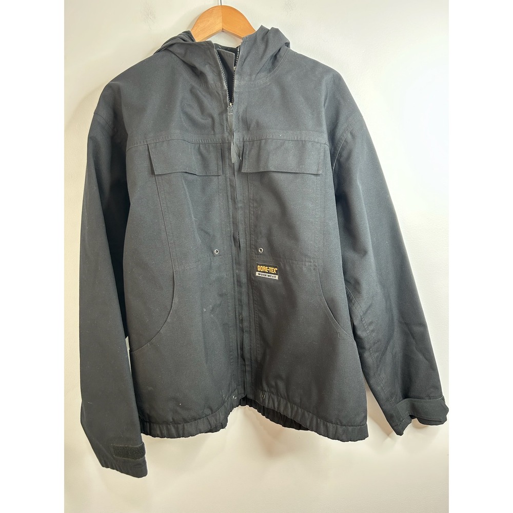 Gore-Tex Workwear Mens XL‎ Black Hooded Utility Jacket Nylon Waterproof - 66633